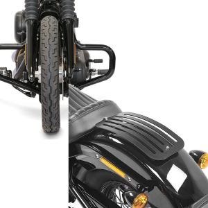 Set: Sturzbügel Mustache für Harley Softail Street Bob / Low Rider 18-21 + Gepäckträger für Harley Softail Street Bob 18-20 Solo Rack L1_1