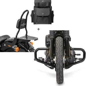 Set: Sissybar CSM + Hecktasche für Harley Softail Street Bob 18-20 + Sturzbügel Mustache für Harley Softail Street Bob / Low Rider 18-21_1