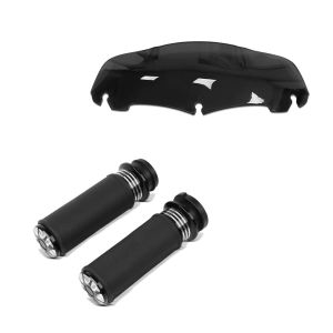Set: Lenker-Griffe 1" Zoll HG2 CNC Alu für Harley- Elektronischer Gasgriff + Windschild 7" für Harley Street Glide 14-20 schwarz_1