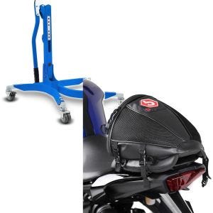 Sett: Sentralstativ uten adapterplate i blå motorsykkeljekk Power-Classic + halebag egnet for Suzuki GSX-S 1000 / F / SV 1000 / S / 650 / S / X Race