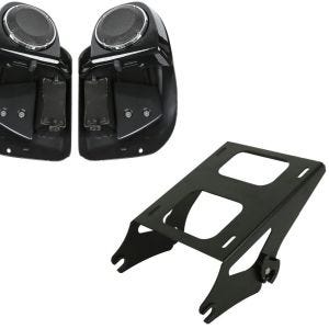 Sett: benskjold egnet for Harley Davidson Street Glide Special 15-20 Craftride med høyttalere svart + toppkoffert bærer dobbelt sete egnet for Harley Davidson Touring 14-23 svart Craftride