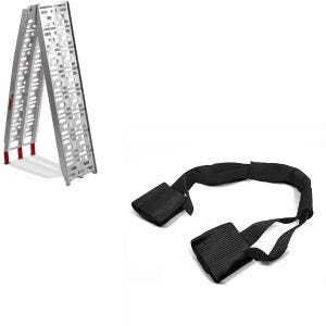 Set: Auffahrrampe bis 340 kg Alu-I klappbar + Lenker Fixiergurt Lenker-Spanngurt schwarz_1