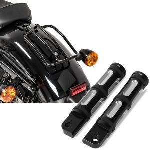 Set: Gepäckträger für Harley Sportster 04-20 Solo Rack schwarz + Fussrasten Fahrer-Sozius für Harley-Davidson FP5 schwarz_1