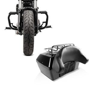 Set: Topcase Missouri 43Ltr für Chopper abschließbar schwarz + Sturzbügel Harley Sportster 04-20 Mustache in schwarz_1