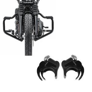 Set: Sturzbügel Mustache für Harley Softail Street Bob 18-20 schwarz 32mm + Windschild Klammern 49mm für Harley- 05-20 Windschutzscheiben schwarz_1