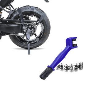 Set: Spanngurt Hinterrad Fixiergurt für Transportsicherung schwarz + Reinigungsbürste Motorradkette blau_1