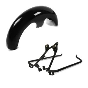 Set: Front-Fender 21" Zoll Wrap für Harley- und Custom Umbauten schwarz + Satteltaschenträger-Kit für Harley- Touring Modelle 09-13 schwarz_1