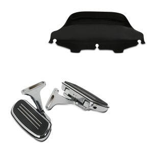 Set: Sozius Trittbretter Harley Touring 93-21 CF2 mit Halter chrom + Windschild Wave 8" für Harley- Electra-Street Glide 96-13 schwarz_1