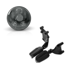 Set: Sozius Fußrasten für Harley Sportster 1200 Iron 18-20 mit Halter in + LED Scheinwerfer 5,75 Zoll für Harley Hauptscheinwerfer schwarz_1