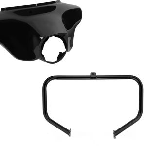 Set: Batwing Verkleidung für Harley Touring 96-13 in schwarz + Sturzbügel für Harley Davidson Touring 97-08 TR1 schwarz_1