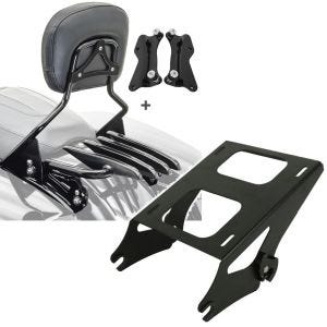 Sett: Sissy bar med bagasjehylle XB og monteringssett egnet for Harley Davidson Touring 14-24 svart Craftride + toppkoffert bærer dobbelt sete egnet for Harley Davidson Touring 14-24 svart Craftride