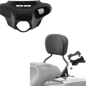 Set: Batwing Verkleidung für Harley Street Glide/ Ultra Limited Low 14-20 + Sissybar für Harley Touring Modelle 09-21 in schwarz_1