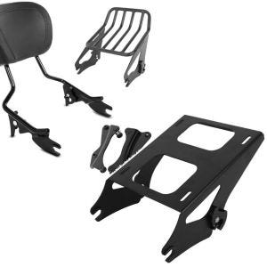 Set: Sissybar + Gepäckträger W1 für Harley Road Glide Special 15-19 + Topcase Träger Doppelsitzbank für Harley Touring 14-21 schwarz_1