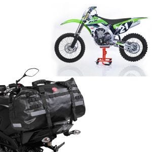 Sett: halebag Drybag XB50 vanntett volum 50l + reparasjonsstativ manøvreringshjelp inkl. hjul Cross Mover M Motorcross eller