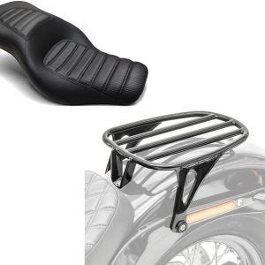 Set: Sitzbank für Harley Softail Modelle 18-21 Craftride TR2 Komfort Doppelsitzbank + Motorrad Gepäckträger für Harley Davidson Softail 18-20 Solo Rack Craftride GS3 schwarz_1