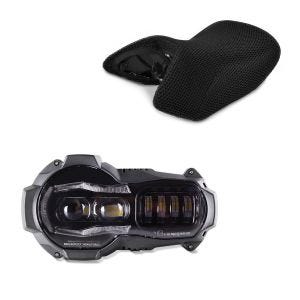 Set: LED Scheinwerfer für BMW R 1200 GS / Adventure 04-13 Hauptscheinwerfer mit ECE Lumitecs QL2 + Sitzbank Bezug BMW R 1200 GS 04-12 Tourtecs Cool-Dry Mesh Ready_1