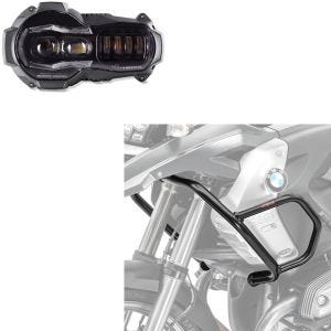 Set: LED Scheinwerfer für BMW R 1200 GS / Adventure 04-13 Hauptscheinwerfer mit ECE Lumitecs QL2 + Verkleidungsschutzbügel L für BMW R 1200 GS 08-12 Tank-Sturzbügel oben_1