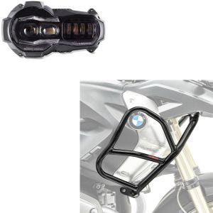 Set: LED Scheinwerfer für BMW R 1200 GS / Adventure 04-13 Hauptscheinwerfer mit ECE Lumitecs QL2 + Verkleidungsschutzbügel XL für BMW R 1200 GS 08-12 Tank-Sturzbügel oben_1