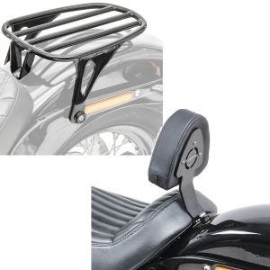 Set: Motorrad Gepäckträger für Harley Davidson Softail 18-20 Solo Rack Craftride GS3 schwarz + Fahrer Sissybar für Harley Davidson Softail Slim 18-20 Fahrer Rückenlehne Craftride_1