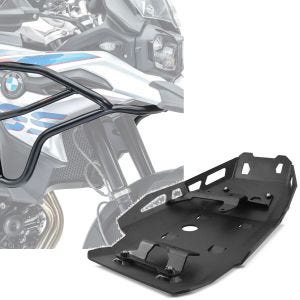 Sett: Kåpebeskyttelsesstang XL egnet for BMW F 750 GS / BMW F 850 GS 18-22 Tank-kranstang på toppen + motorbeskyttelse egnet for BMW F 750 GS 18-20 Motoguard aluminium frontspoiler undervognsbeskyttelse svart