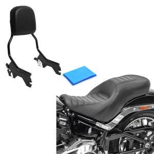 Sett: Gel sete egnet for Harley Davidson Sport Glide 18-24 Craftride HX4 komfort dobbelt sete + sissy bar egnet for Harley Davidson Sport Glide 18-24 Avtagbar R1 svart Craftride