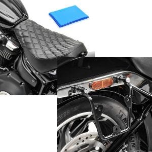 Set: Solo Sitz Gel für Harley Softail Street Bob / Standard 18-21 Sitzbank DS4 + Satteltaschenhalter für Harley Davidson Softail 18-21 Abstandshalter re-li Craftride_1