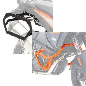 Sett: bagasjeholder egnet for KTM 1050 Adventure 15-16 SLP for aluminiumsvesker og salvesker + støtbøyle egnet for KTM Super Adventure 15-20 oransje støtstang