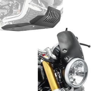 Set: Motorschutz für BMW R NineT 14-20 Motoguard Aluminium Bugspoiler Unterbodenschutz schwarz + Windschild für BMW R NineT 14-20 Windschutzscheibe Craftride CW9 schwarz_1
