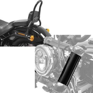 Set: Sissybar S für Harley Softail 18-21 Craftride SRL schwarz + Gabelcover für Harley Davidson Street Bob 18-21 Gabel Abdeckung Craftride GC2_1