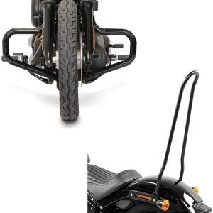 Set: Sturzbügel Mustache für Harley Softail Street Bob / Low Rider 18-21 schwarz Craftride + Sissybar für Harley Davidson Softail 18-21 Craftride Tampa XL schwarz_1