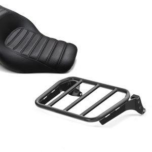 Sett: Sete egnet for Harley Davidson Softail modeller 18-24 Craftride TR2 komfort dobbelt sete + bagasjehylle for sissy bar egnet for Harley Davidson Softail 18-24 svart Craftride
