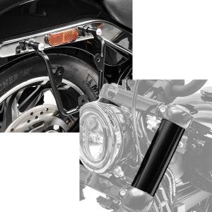 Set: Satteltaschenhalter für Harley Davidson Softail 18-21 Abstandshalter re-li Craftride + Gabelcover für Harley Davidson Street Bob 18-21 Gabel Abdeckung Craftride GC2_1