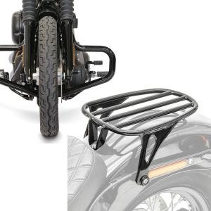 Set: Sturzbügel Mustache für Harley Softail Street Bob / Low Rider 18-21 schwarz Craftride + Motorrad Gepäckträger für Harley Davidson Softail 18-20 Solo Rack Craftride GS3 schwarz_1