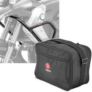 Sett: Kåpebeskyttelsesstang L egnet for BMW R 1200 GS 08-12 Tankkollisjonsbøyle på toppen + innerveske toppkoffert Vario egnet for BMW R 1200 GS / Adventure 04-12 Bagtecs MV3