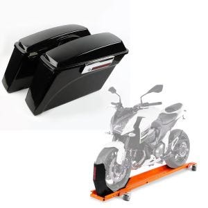 Set: Seitenkoffer für Harley Davidson Road King (FLHR/I) 94-13 schwarz Craftride + Rangierschiene Harley Road King / Classic ConStands Smart-Mover mit Wippe orange_1