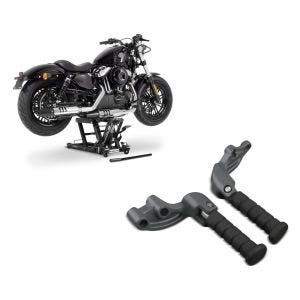 Set: Hebebühne indian Scout Bobber ConStands Mid-Lift L in schwarz + Sozius Fussrasten Set mit Halter für Indian Scout, Sixty, Bobber 15-19 Craftride_1
