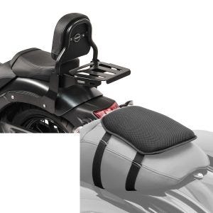Set: Sissy Bar XS3 für Kawasaki Vulcan S / Café 15-20 mit Gepäckträger schwarz Craftride + Gel Sitzkissen Kawasaki Vulcan S / Café Komfortkissen S Tourtecs schwarz_1