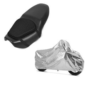 Set: Gel Sitzkissen M Tourtecs Universal Komfortkissen schwarz + Motorrad Abdeckplane für Honda Africa Twin 1100 Aluminium Tourtecs Alu XXL_1