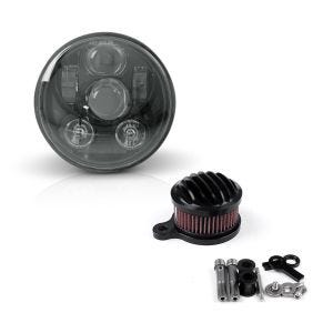 Set: Hauptscheinwerfer LED 5,75 Zoll für Harley Sportster Forty-Eight 48 10-20 schwarz von Craftride + Luftfilter Stripe für Harley Sportster Forty-Eight 48 10-16 Craftride_1