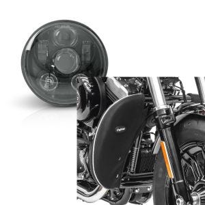 Set: Hauptscheinwerfer LED 5,75 Zoll für Harley Sportster 883 Iron 09-20 schwarz von Craftride + Sturzbügel Spritzschutz für Harley Davidson Sportster 883 Iron 09-20 Beinwärmer Craftride_1