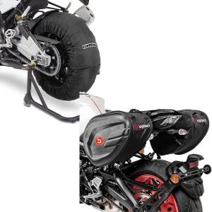 Set: Reifenwärmer Set für Yamaha YZF-R6 YZF-R1 ConStands Laguna Seca 60-80°C schwarz + Seitentaschen CRB für Yamaha YZF-R6 / YZF-R3 / YZF-R1_1