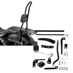 Set: Sissybar Harley Davidson Dyna Super Glide Custom 06-15 Craftride Fast Rider-XL inkl. Gepäckträger schwarz + Vorverlegte Fussrastenanlage für Harley Dyna Modelle 06-17 Craftride RR1_1