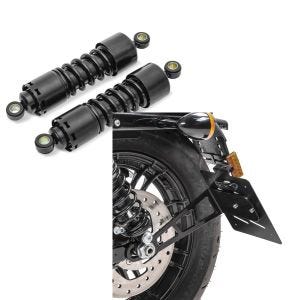 Set: Stoßdämpfer 11 Zoll Harley Sportster 883 Iron Federbeine von Craftride schwarz + Kennzeichenhalter seitlich L für Harley Sportster 883 Iron 19-20 schwarz Craftride_1