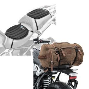 Set: Set SG4 Gel Sitzkissen Größe M und S Sitzauflage Neopren für Royal Enfield Bullet / Classic 500 Tourtecs + Hecktasche Vintage 25L für Royal Enfield Bullet braun Craftride_1