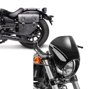 Set: Satteltasche Harley Sportster 883 Iron Texas Craftride 10Ltr links in schwarz + Scheinwerfer Frontmaske für Harley Davidson Sportster 883 Iron 09-20 schwarz Craftride_1