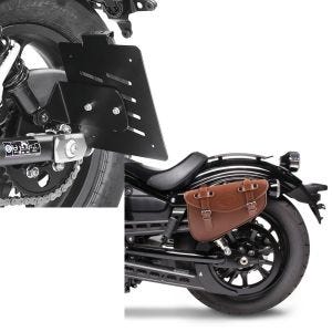 Set: Kennzeichenhalter seitlich für Honda Rebel 500 17-21 schwarz Craftride + Satteltasche Honda Rebel 500 Craftride Arizona 3Ltr links in braun_1