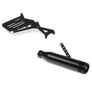 Set: Gepäckträger für Indian Scout / Sixty 15-21 Gepäckbrücke Craftride schwarz + Craftride Endschalldämpfer Indian Scout Auspuff Straight schwarz_1