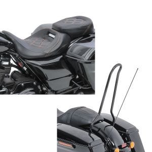 Set: Sitzbank für Harley Road King Special 17-21 Komfortsitzbank Craftride RH3 schwarz-orange + Sissybar für Harley Road King Special 17-21 Craftride Solo schwarz_1