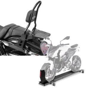 Set: Sissybar Harley Davidson Dyna Fat Bob 10-17 Craftride Fast Rider-M inkl. Gepäckträger schwarz + Rangierschiene Harley Dyna Fat Bob ConStands Smart-Mover mit Wippe grau_1