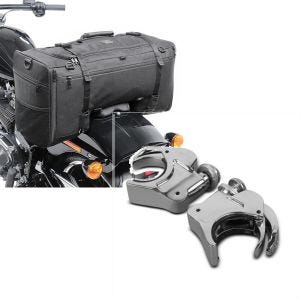 Set: Hecktasche für Harley Breakout /114 SQ1 Craftride 52l schwarz + Windschild Klammern 49mm für Harley-Davidson Breakout 18-19 Windschutzscheiben chrom Craftride_1